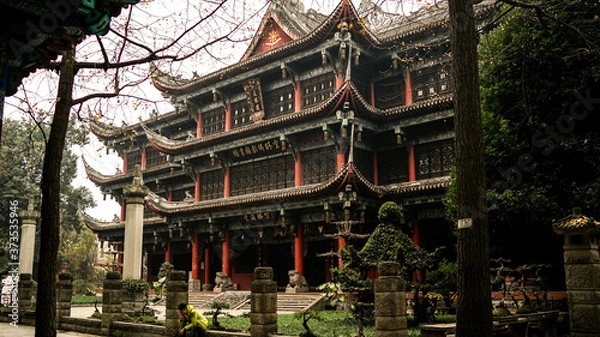 Obraz Chengdu, China - January 06, 2017: Wenshu Yuan Monastery in Chengdu in winter, traditional Chinese style building, historical building in China
