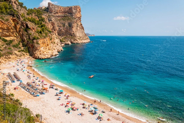 Obraz Beautiful Cala del Moraig beach with pristine turqouise water in Benitachell, Costa Blanca, Spain