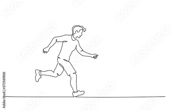 Fototapeta Happy running man. Continuous one line drawing.