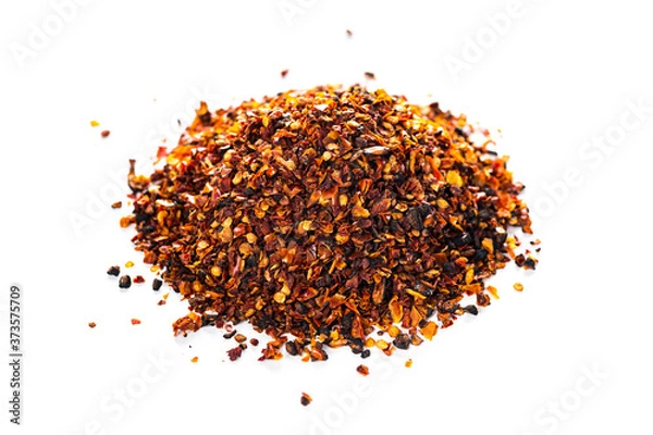 Fototapeta Fire Roasted or Sun Dried Tomatoes Spice Isolated on White Background. Macro with Selective focus.