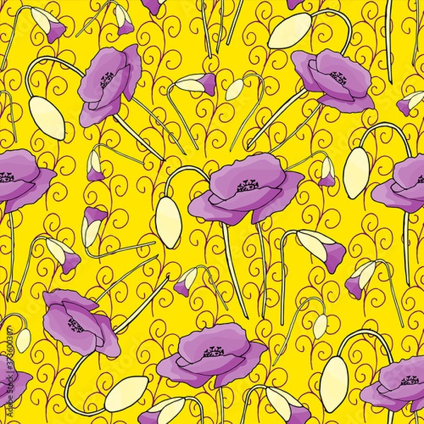 Obraz Poppies stripped seamless pattern. Abstract poppy seamless pattern for textile design. Floral seamless vector pattern. Graphic modern pattern. Vector illustration background. Vector design print
