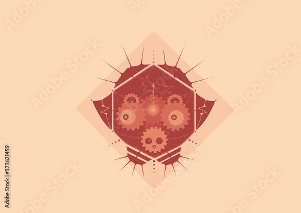 Fototapeta Illustration of a pig in geometric steampunk style. ( Monochrome : Red & Orange)