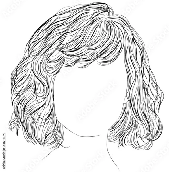 Fototapeta Messy bob short hairstyle, front view, vector illustration
