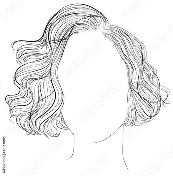 Fototapeta Side swept bob, short hairstyle, front view, vector illustration