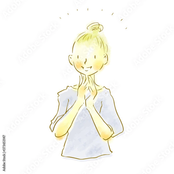 Fototapeta ナチュラルタッチ　手描き女性イラスト　喜ぶ