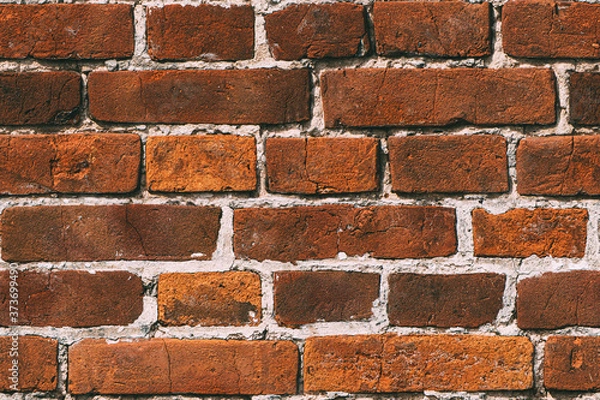 Obraz Seamless old red brick block wall background.
