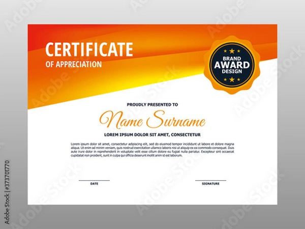 Fototapeta Abstract Bright Orange Yellow Certificate Design, Professional Modern Certificate Template Vector