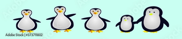 Fototapeta set of penguin cartoon icon design template with various models. vector illustration