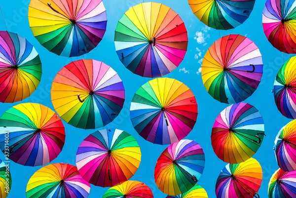 Fototapeta Colorful umbrellas.  rainbow umbrellas background