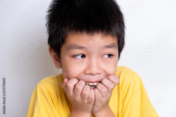 Fototapeta positive emotion of children, happiness, smiling, laughing, enjoy on white background. lovely relationship of brother and sister. portrait of children's feeling