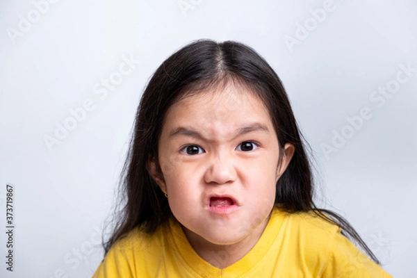 Fototapeta positive emotion of children, happiness, smiling, laughing, enjoy on white background. lovely relationship of brother and sister. portrait of children's feeling