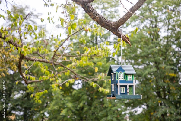 Fototapeta Decorative bird house on tree in summer park