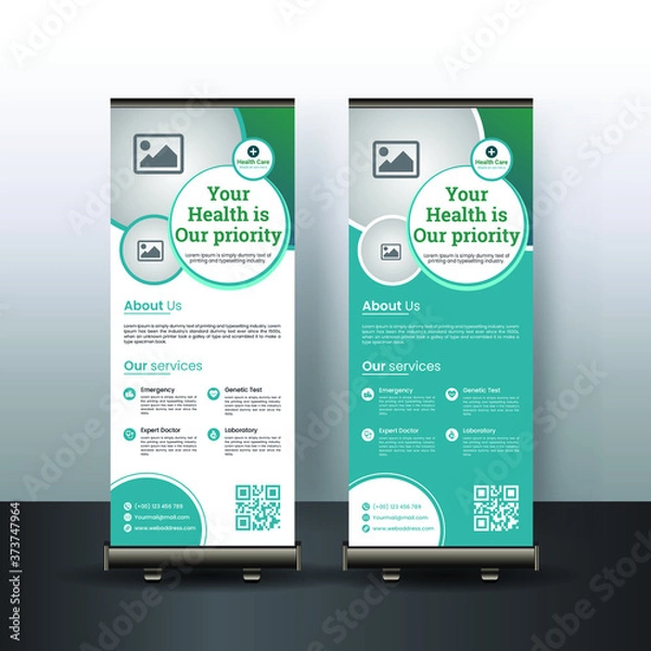 Fototapeta Healthcare and medical roll up design. roll up banner design layout. Vertical banner design template.