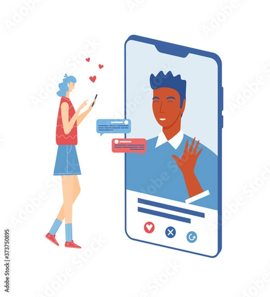 Fototapeta Online date with smartphone application concept. Vector illustration.