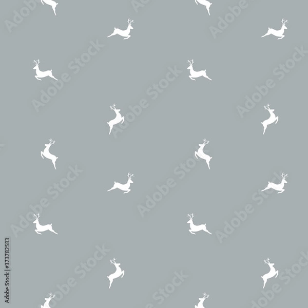 Fototapeta Christmas seamless pattern with reindeer on gray background. Vector illustration.