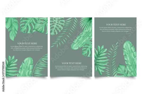 Fototapeta Set of wedding invitation card template with tropical leaves