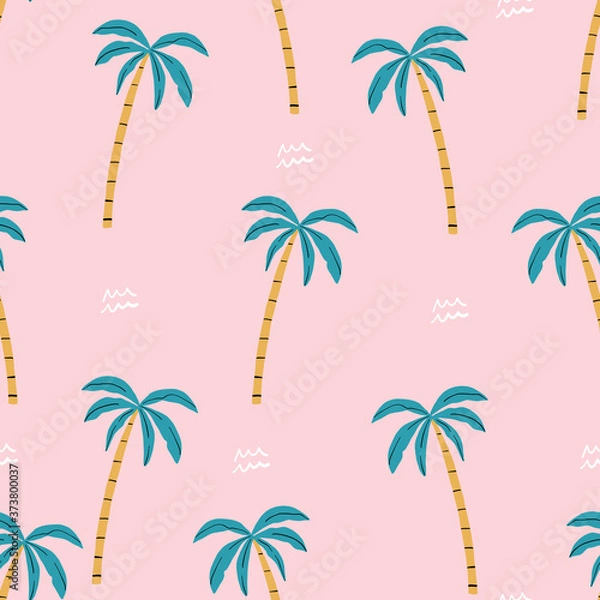 Obraz seamless pink and green palm trees pattern. repeating vector beach pattern