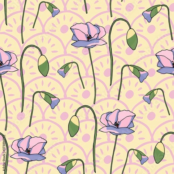 Obraz Poppies stripped seamless pattern. Abstract poppy seamless pattern for textile design. Floral seamless vector pattern. Graphic modern pattern. Vector illustration background. Vector design print