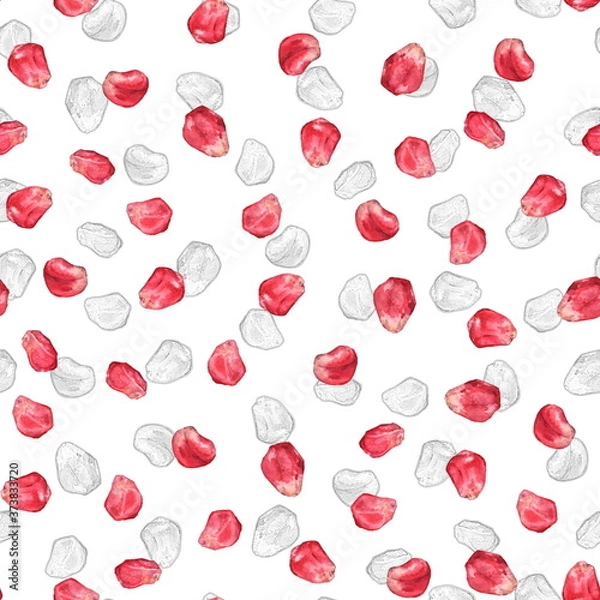 Obraz Pomegranate seeds on white background 2. Seamless pattern. Watercolor painting