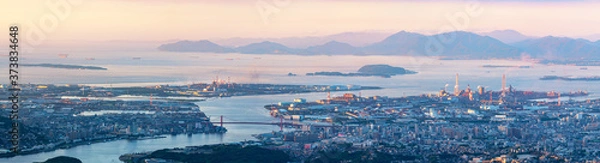 Fototapeta 皿倉山より望む北九州方面の夕景パノラマ