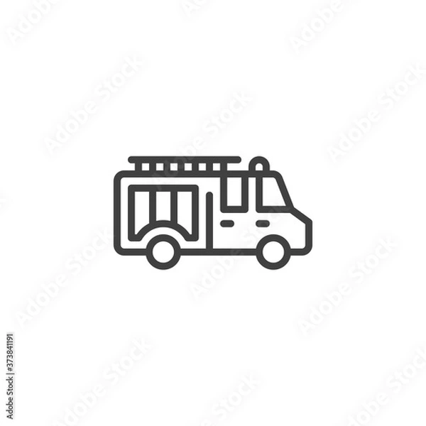Fototapeta Fire truck line icon. linear style sign for mobile concept and web design. Fire engine outline vector icon. Symbol, logo illustration. Vector graphics