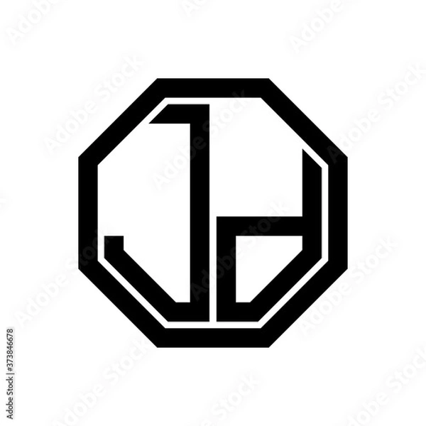 Fototapeta JD initial monogram logo, octagon shape, black color