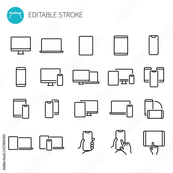 Obraz デジタルデバイスのラインアイコンセット