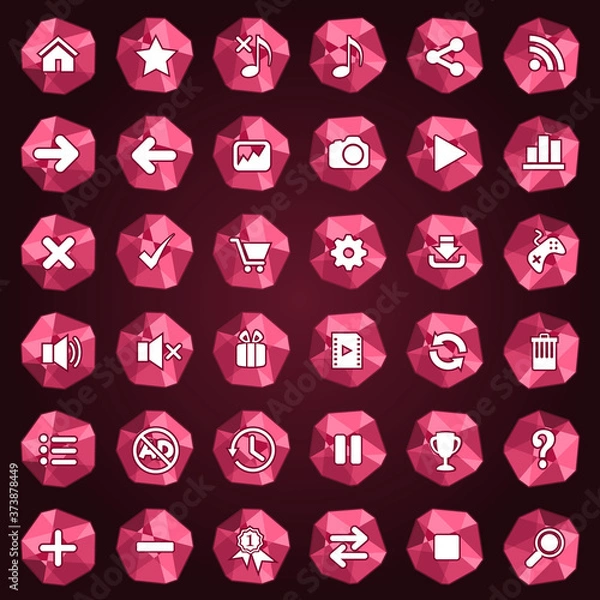 Obraz Buttons icon set color red style polygon.