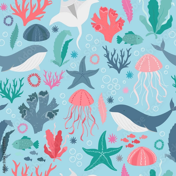 Obraz Pattern design for kids - under the sea. Vector illustration. Seamless pattern.