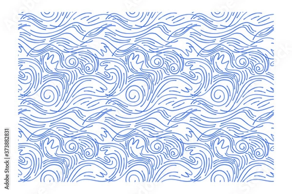 Fototapeta Seamless pattern with blue ink twisted lines waves.