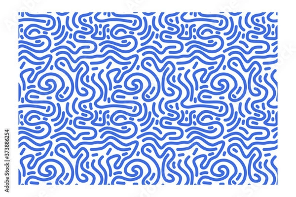 Fototapeta Seamless pattern of blue lines of scrawl.