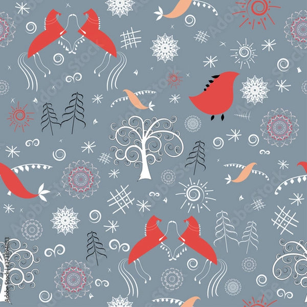 Obraz Seamless pattern, hand drawn north folk ornament, vector illustration