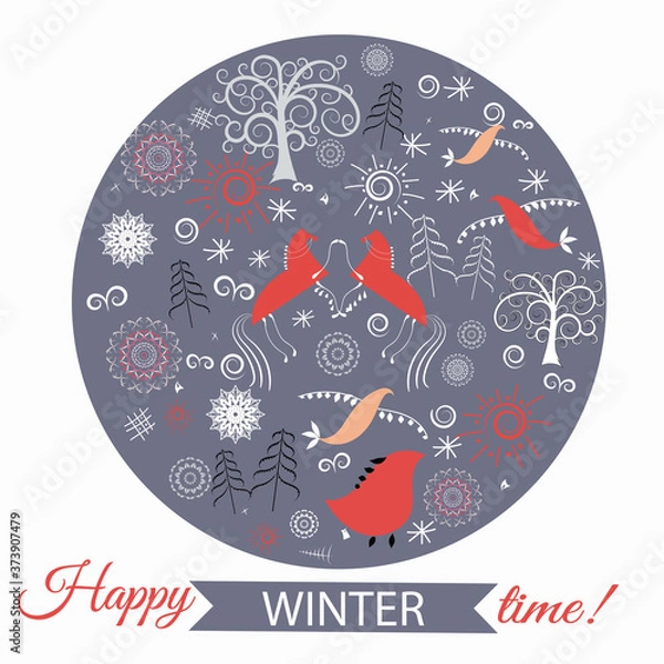 Obraz Invitation card, happy winter time, vector illustration