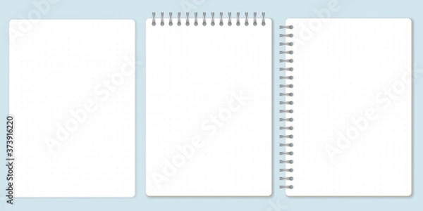 Fototapeta Dot paper set, template of spiral notebook and notepad sheets. Vector Illustration.