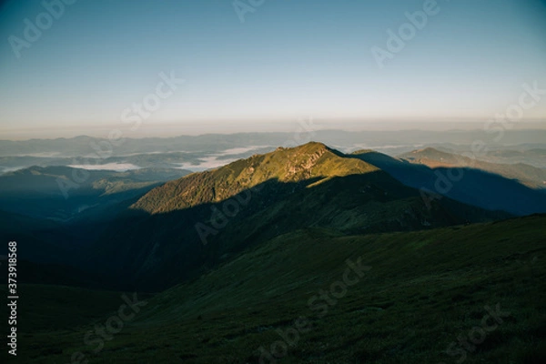 Obraz Amazing sunset in the wild ukrainian ridge Marmarosy, near Romania
