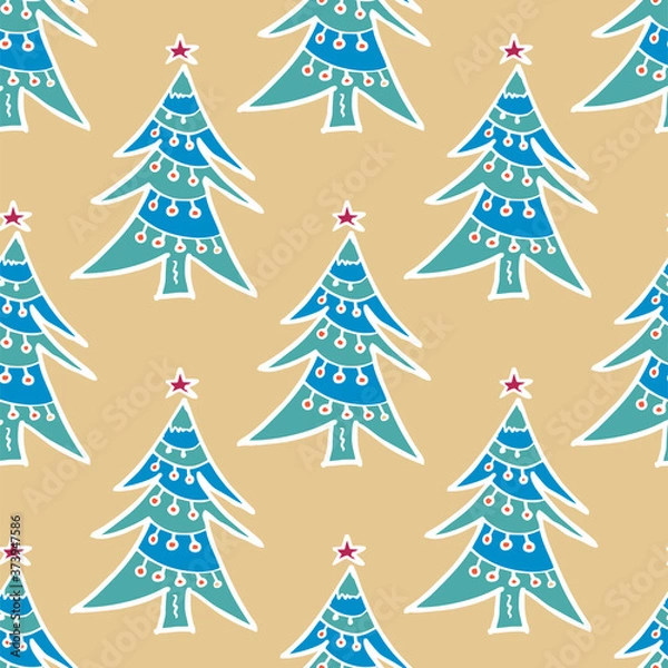 Fototapeta Seamless vector of free hands christmas tree on pastel background for making many kinds of online and offline media, paper printing or fabric work