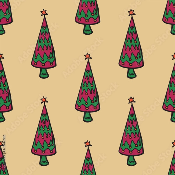 Fototapeta Seamless vector of free hands christmas tree on pastel background for making many kinds of online and offline media, paper printing or fabric work