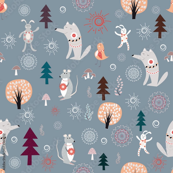 Obraz Seamless pattern with cute animals, vector illustration