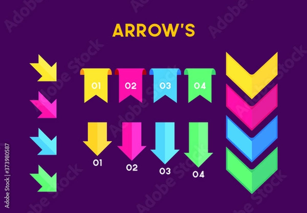 Fototapeta Arrow set icon. Colourful arrow symbols. Arrow isolated vector graphic elements.