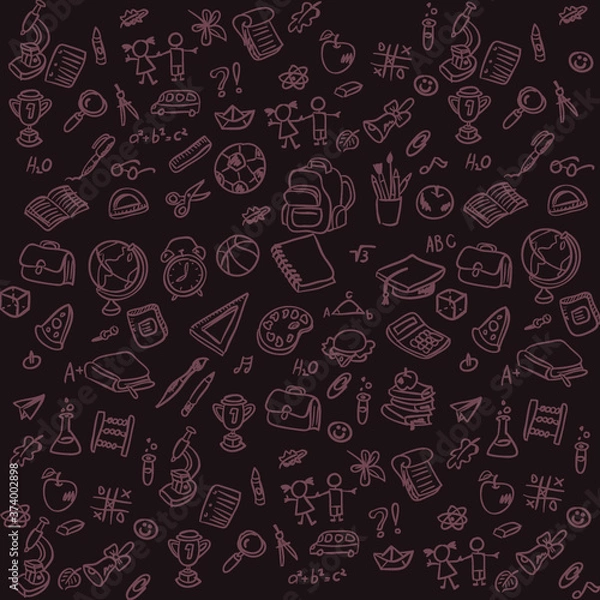 Fototapeta Set of Hand draw Literacy day Doodle backgrounds. Objects around Education.