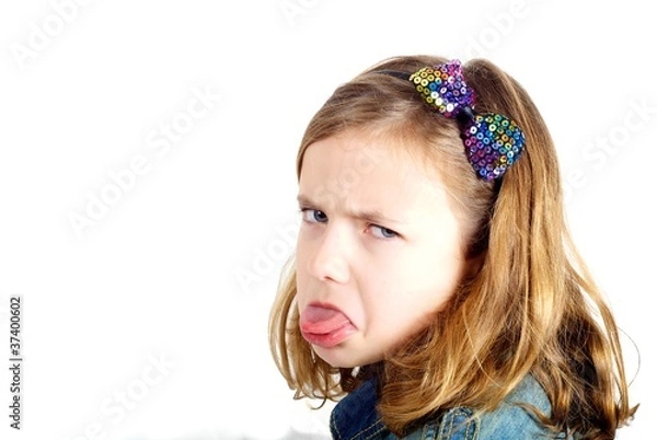 Obraz Grumpy girl on white background