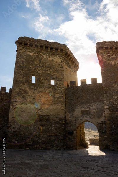 Fototapeta The main gate of the Genoese fortress in Sudak, XIV century, Crimea.