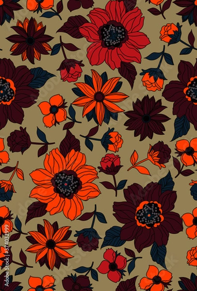 Fototapeta seamless pattern with flowers