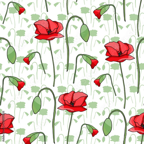 Obraz Vintage poppy seamless pattern, great design for any purpose. Doodle style texture. Geometric floral background. Fabric wallpaper with print texture.