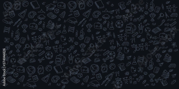 Obraz Set of Hand draw Literacy day Doodle backgrounds. Objects around Education.