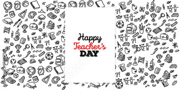 Fototapeta Set of Hand draw Teacher's day Doodle backgrounds. Objects from a Teacher's life.