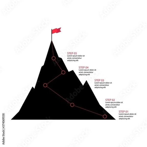 Fototapeta 5 Steps to success infographics. Black icon. Road to goal , move up, motivation. Path to the target's achievement