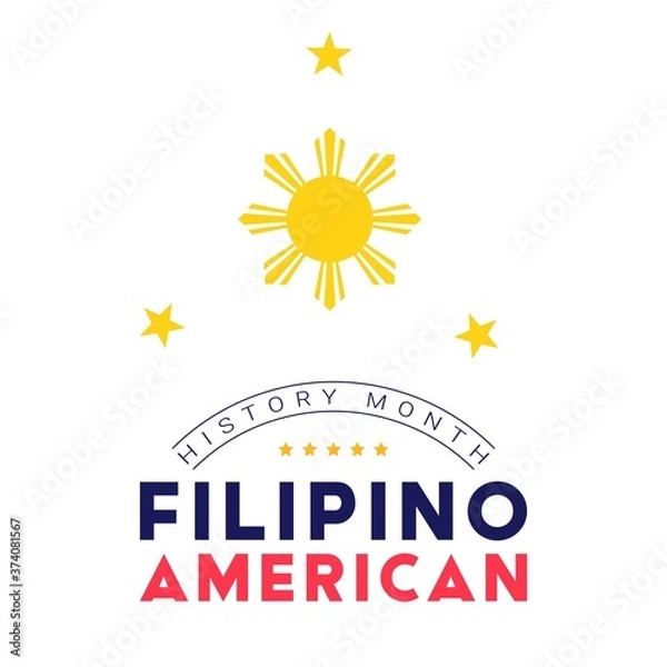 Fototapeta Filipino American History Month - October - square vector banner template with a sun and stars above the text on white background. Tribute to contributions of Filipino Americans to world culture