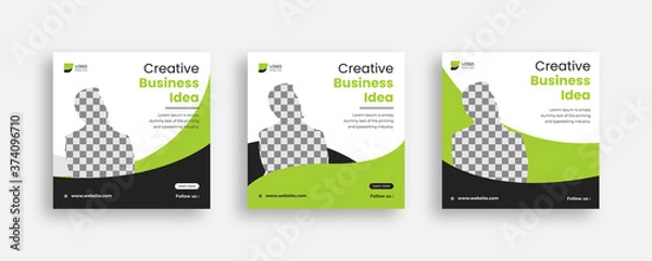 Fototapeta Set of Editable social media square banner template. Black and green color social media posts. Suitable for all corporate business.