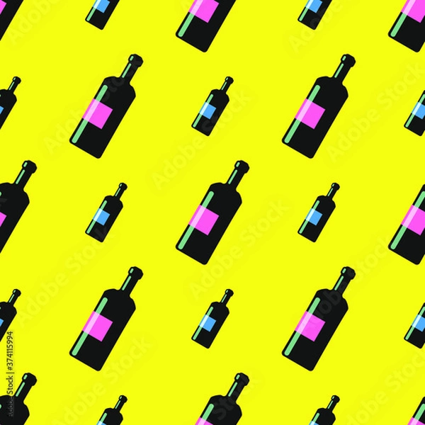 Fototapeta wine bottles seamless pattern on yellow background